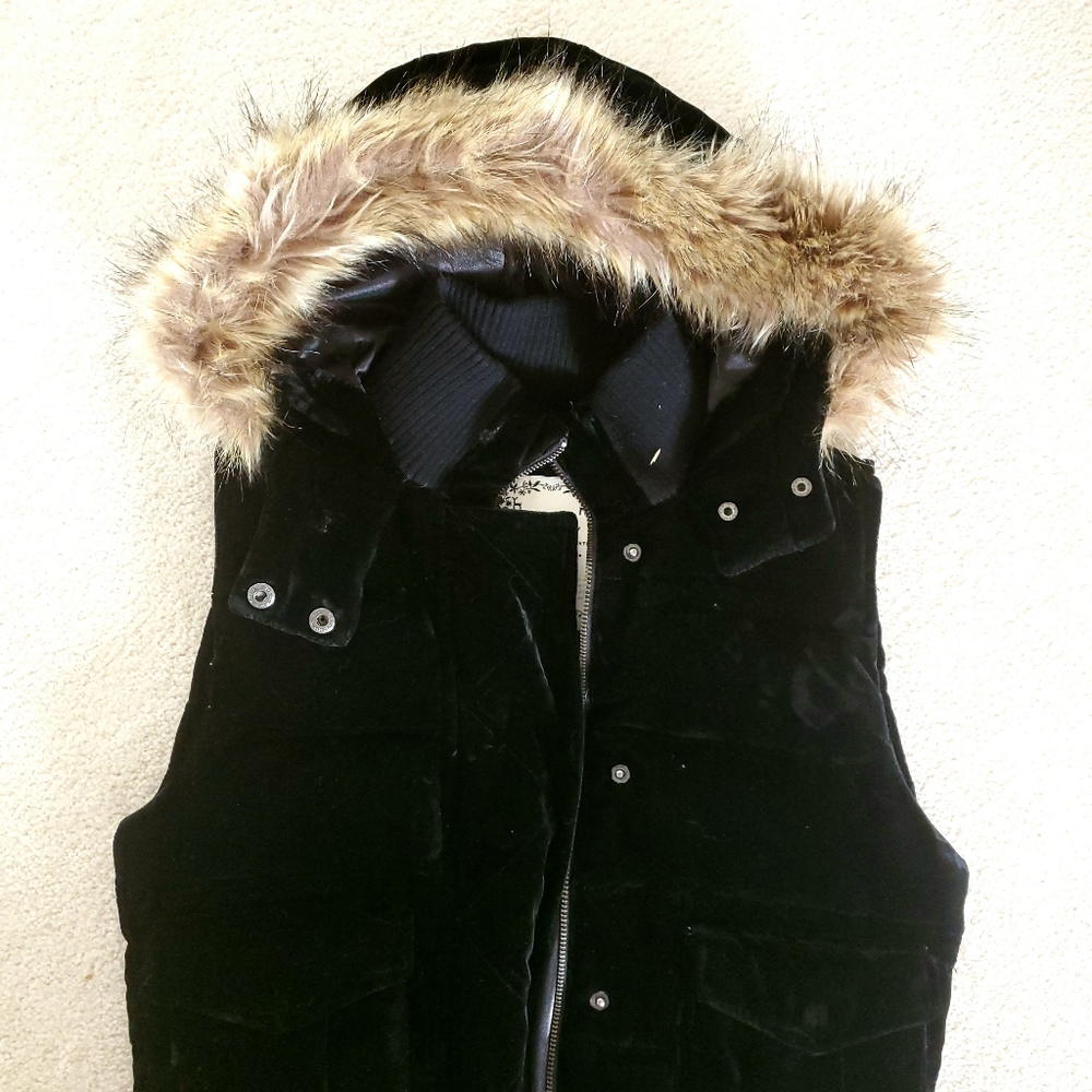 Velvet vest with fur hood